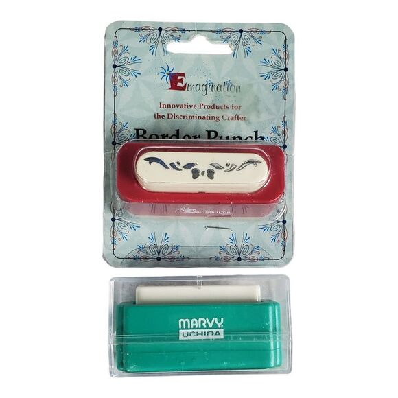 Decorative Border Punch Lot of 2 Marvy Uchida Emagination Ribbon Heart New Used - Picture 1 of 9